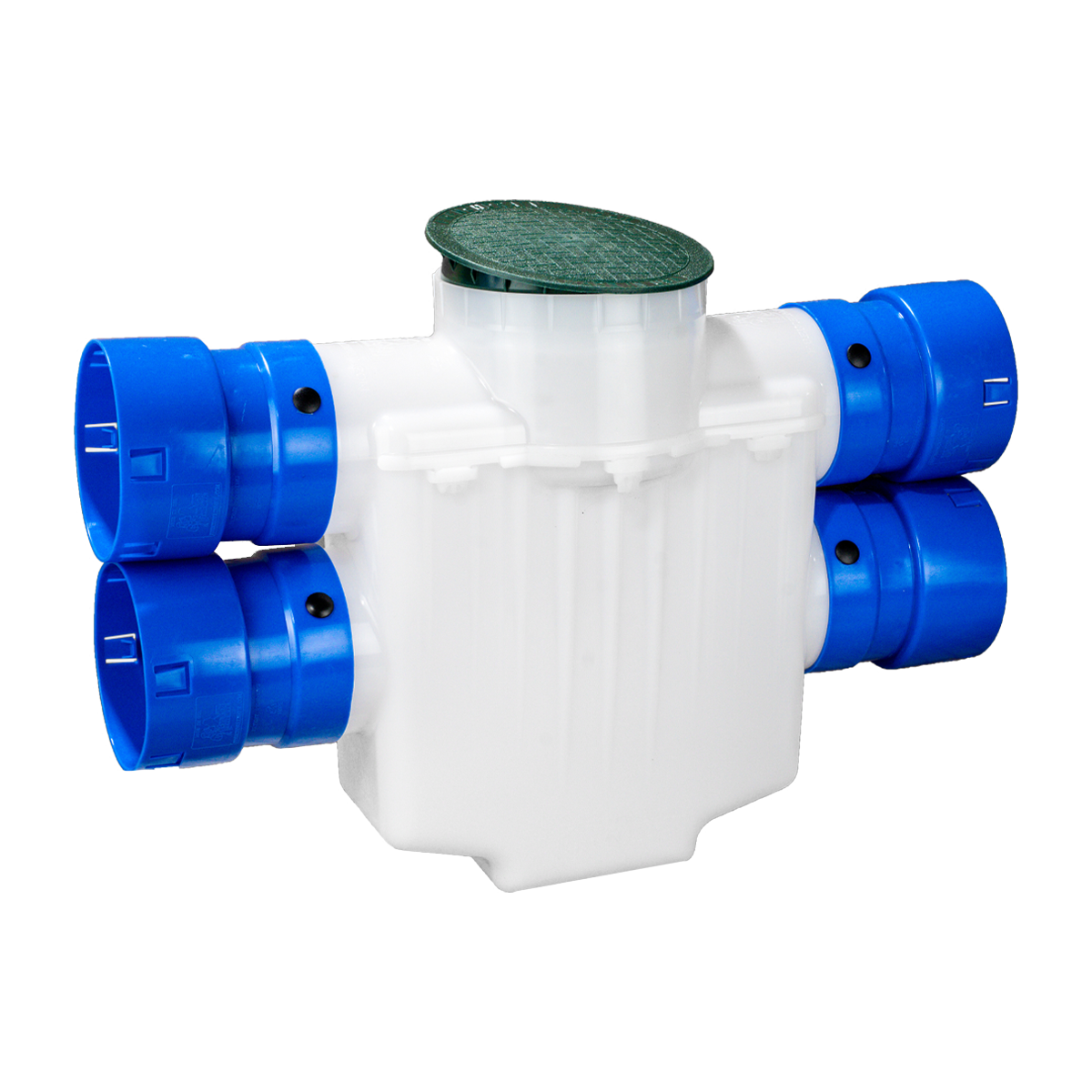 6 Inch Round Lid<br>4-Way Connect Catch Basin<br>Double Pipe System