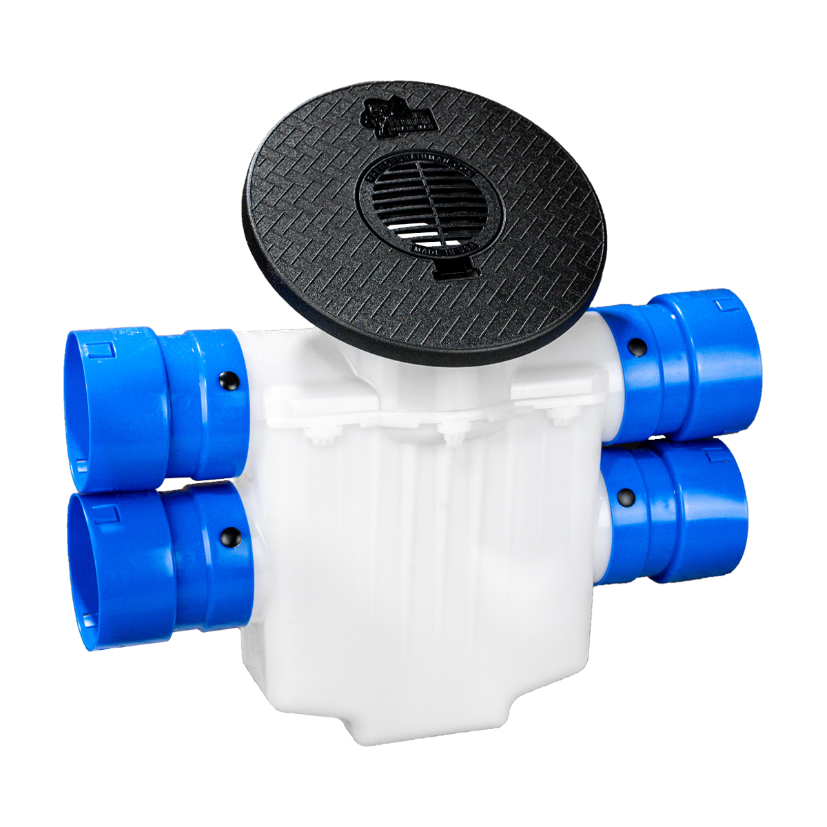 4 Inch 4-Way Connect<br>Catch Basin<br>Double Pipe System