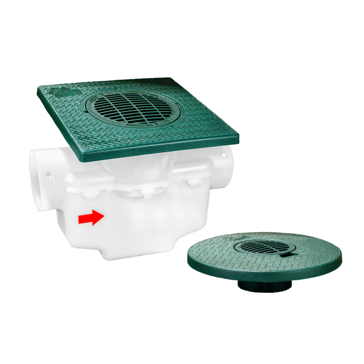 Square Turf Plate 12 x 12<br>Single Line Catch Basin<br>Grated Emitter Kit