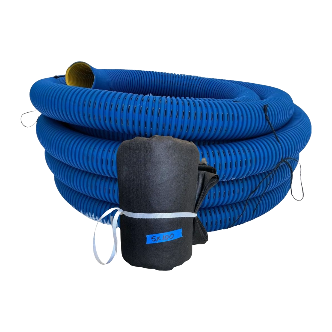 High Octane 8 Slot Pipe<br> 1 Roll 100 Foot<br>Non Woven Geotextile Fabric<br> 5 Feet x 100 Feet