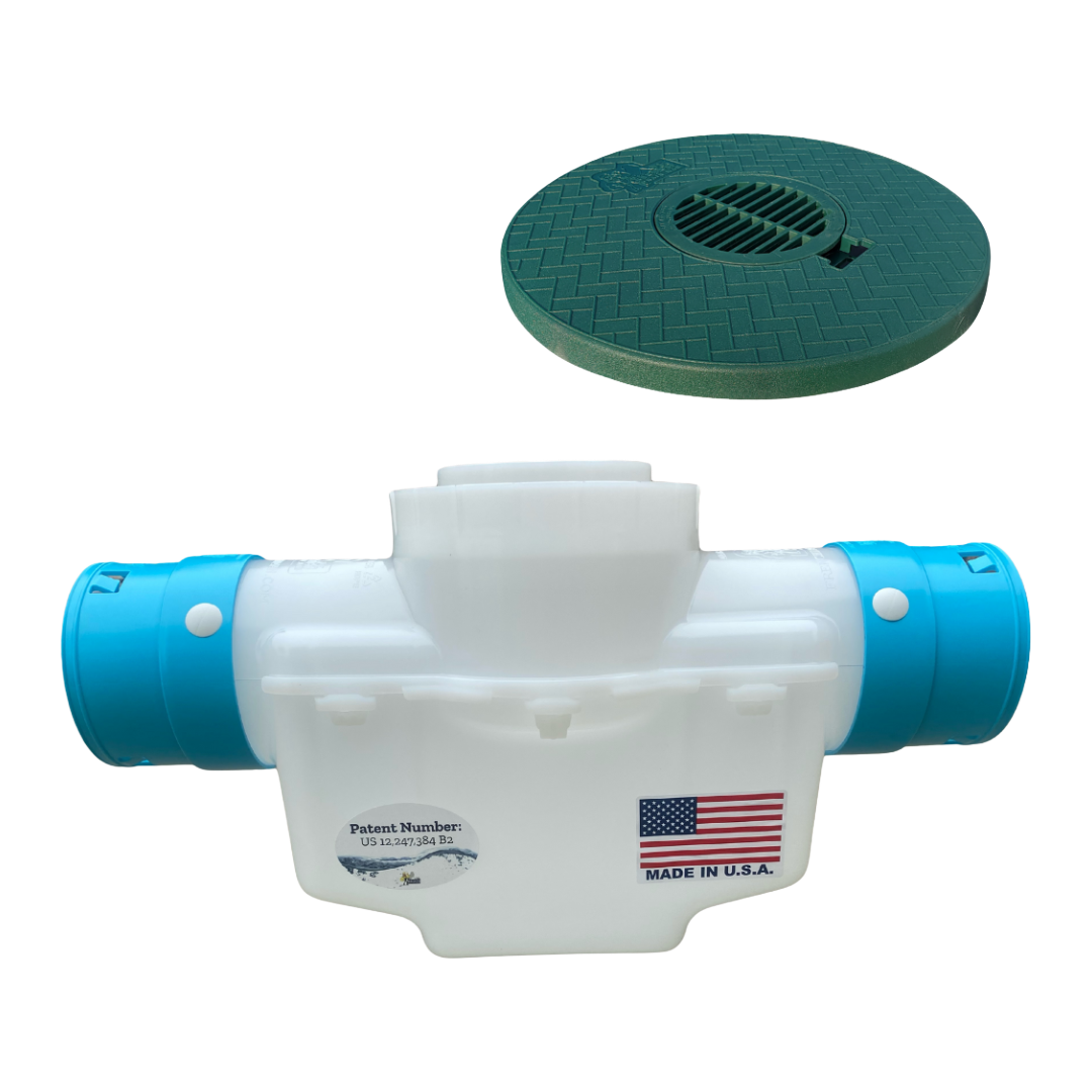 4 Inch Catch Basin with</br>Turf Restrictor Plate</br>Connects to 3½ Inch Corrugated