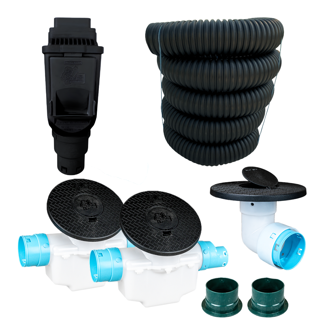 3½ Inch Buried Downspout Kit<br>Single Downspout in Black