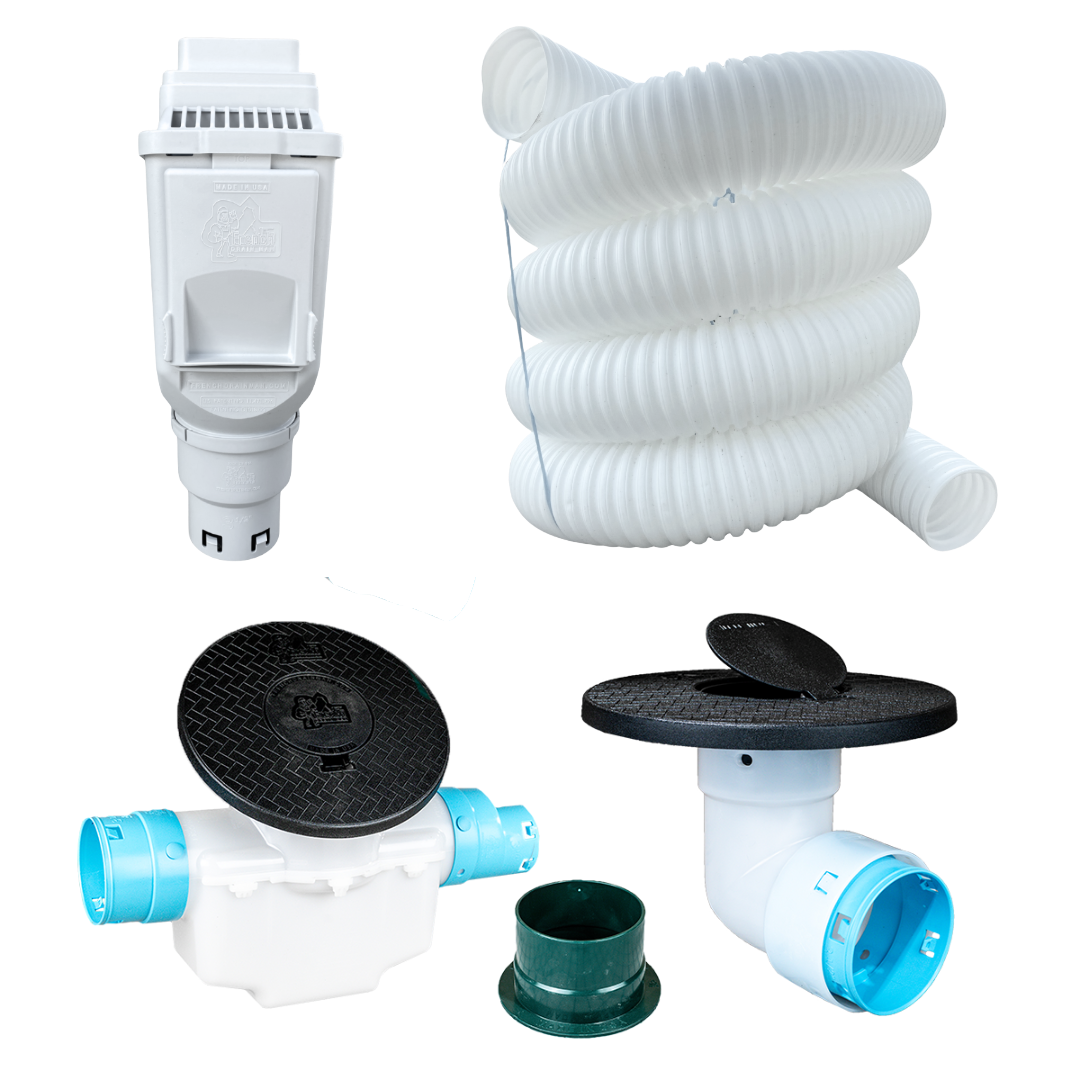 3½ Inch Buried Downspout Kit<br>Single Downspout in White