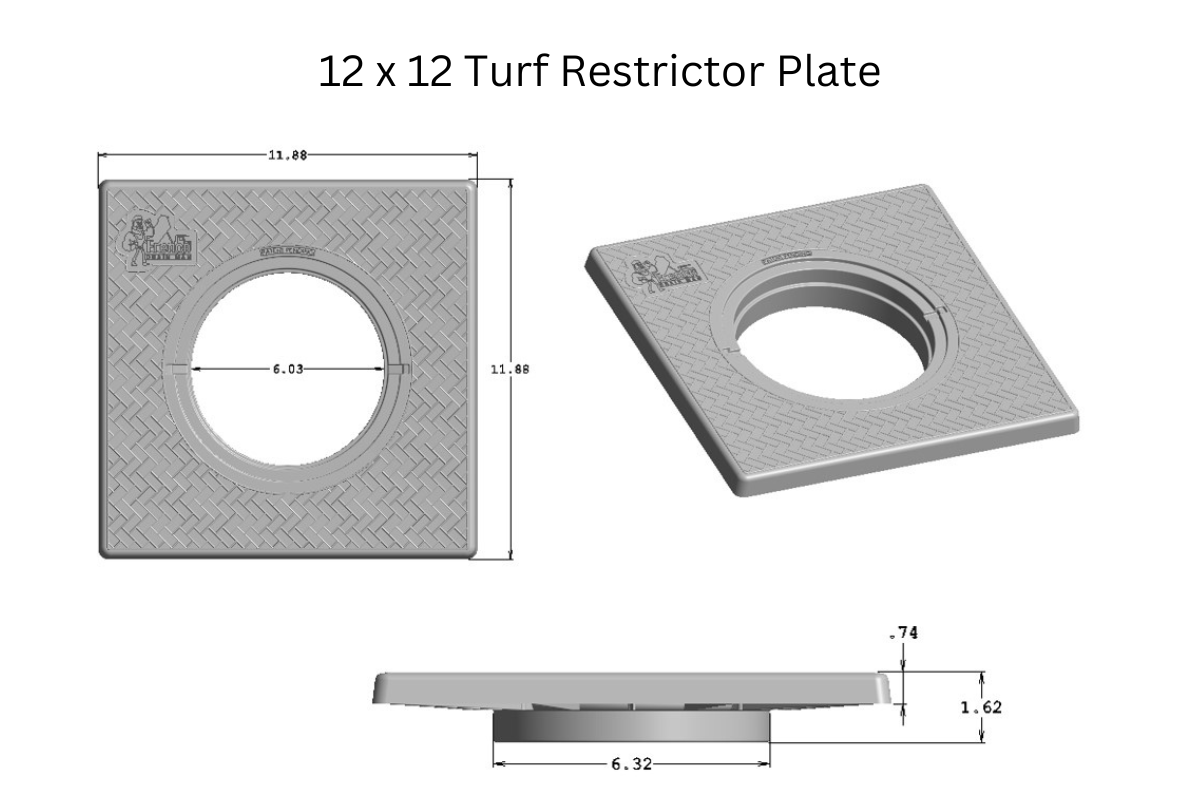 Turf Restrictor Plate & Drain Grate<br>12x12 Inch with 6 Inch Grate