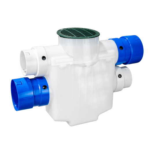 6 Inch 4-Way Connect<br>Catch Basin<br>Sump Lift / Septic Box<br>Connects to 4 Inch Corrugated