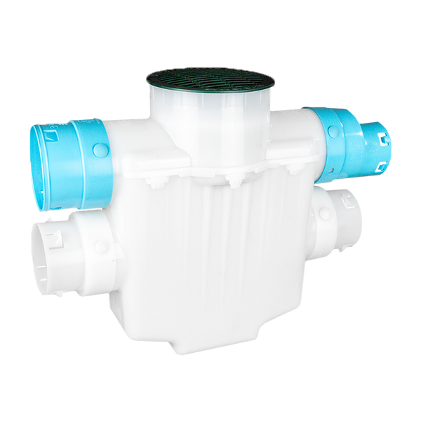 6 Inch 4-Way Connect<br>Catch Basin<br>Super Sump<br>Connects to 3½ Inch Corrugated