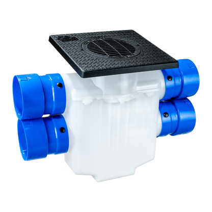 Square Turf Plate 12 x 12<br>4-Way Connect<br>Catch Basin<br>Double Pipe System