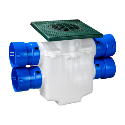 Square Turf Plate 12 x 12<br>4-Way Connect<br>Catch Basin<br>Double Pipe System