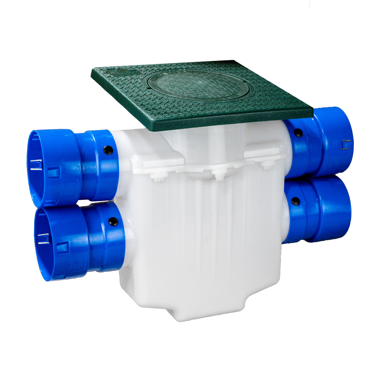 Square Turf Plate 12 x 12<br>4-Way Connect<br>Catch Basin<br>Double Pipe System