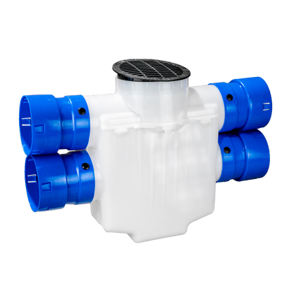 6 Inch Round Lid<br>4-Way Connect Catch Basin<br>Double Pipe System