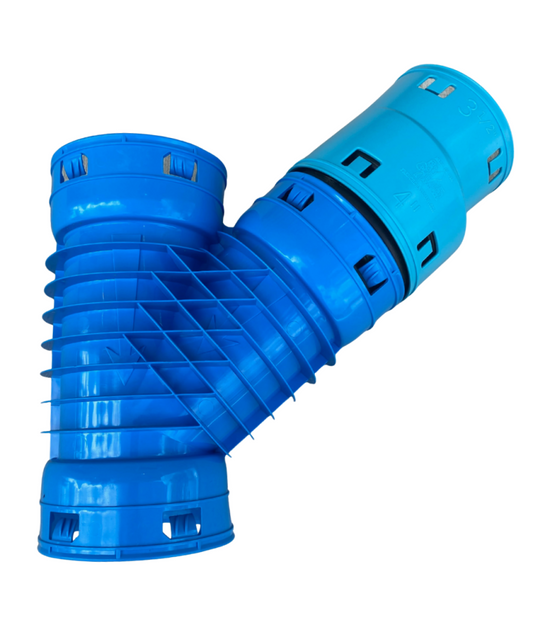 4 Inch Wye with 3½ x 4 Inch Reducer<br>Connects to 4 and 3½ Inch Corrugated
