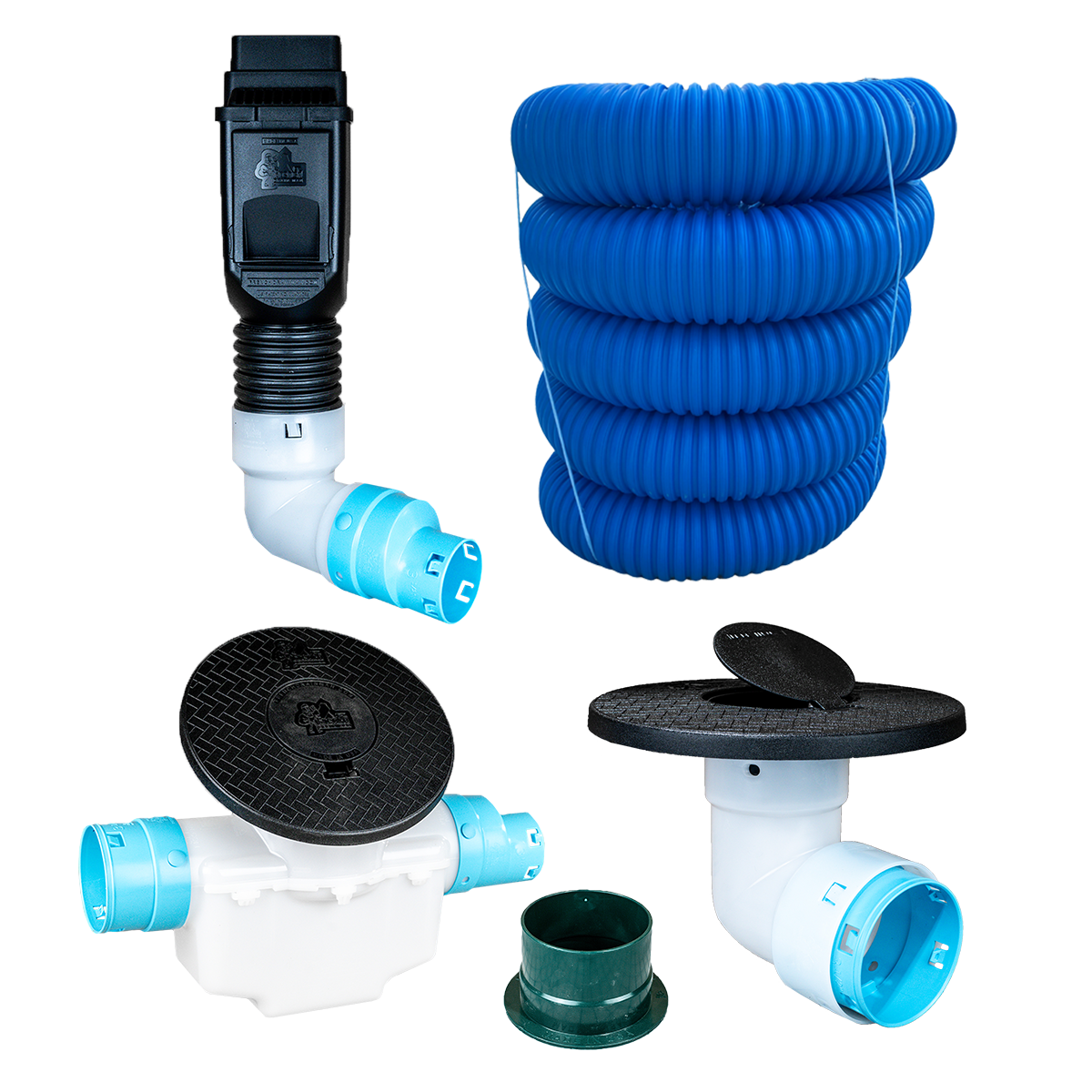 3½ Inch Premium Pro Kit for Buried Downspouts<br>Single Downspout in Black