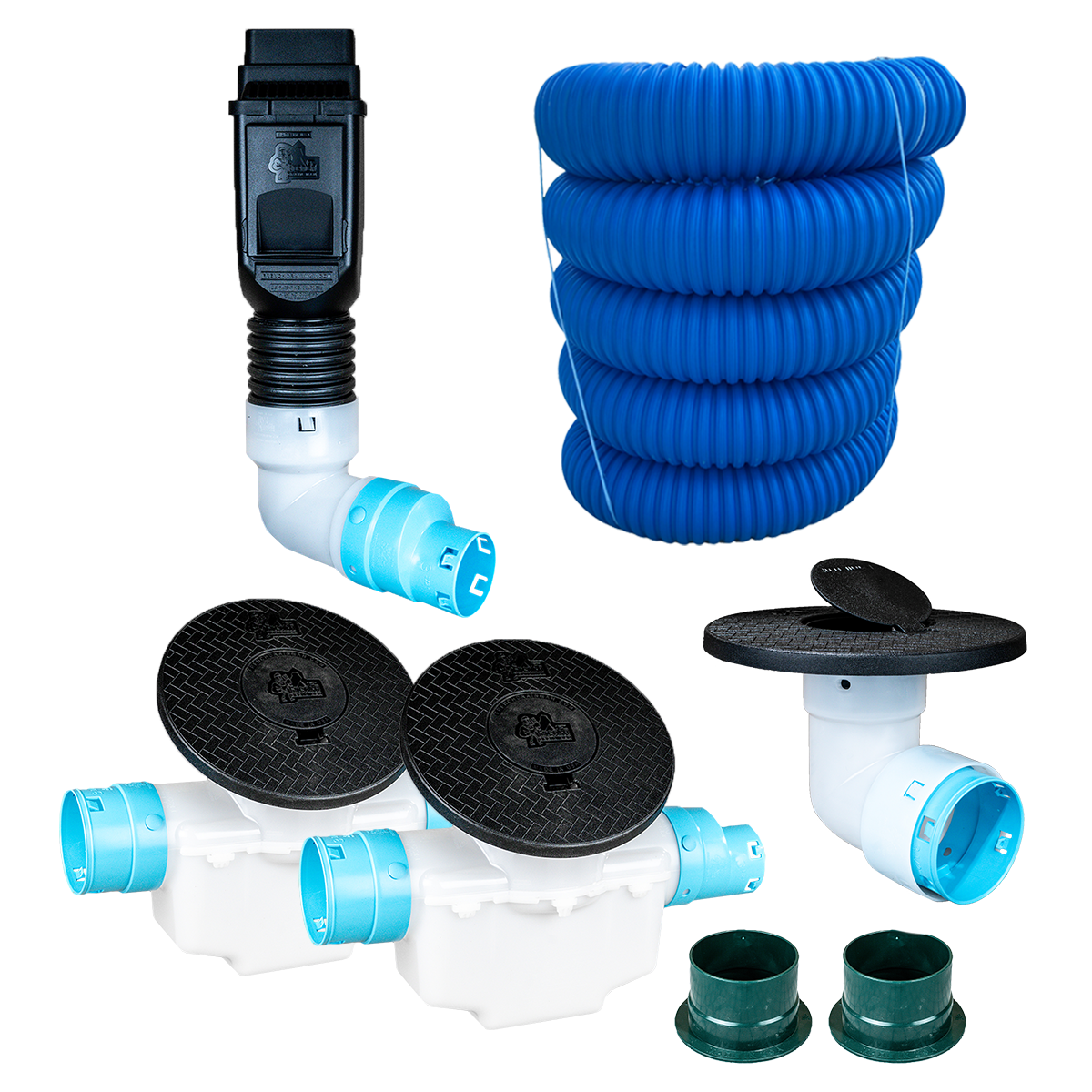 3½ Inch Premium Pro Kit for Buried Downspouts<br>Single Downspout in Black
