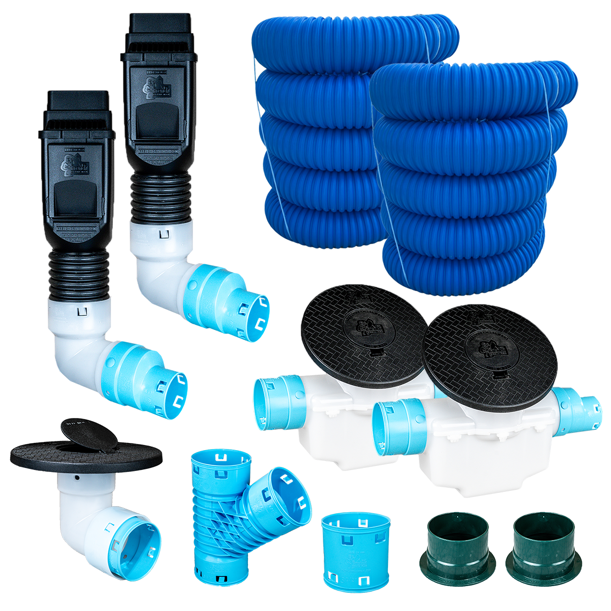 3½ Inch Premium Pro Kit for Buried Downspouts<br>Double Downspout in Black