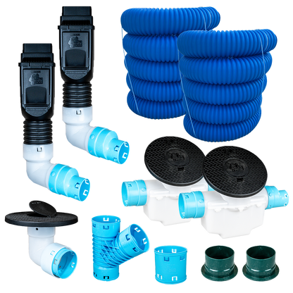 3½ Inch Premium Pro Kit for Buried Downspouts<br>Double Downspout in Black