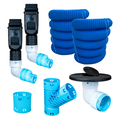 3½ Inch Premium Pro Kit for Buried Downspouts<br>Double Downspout in Black