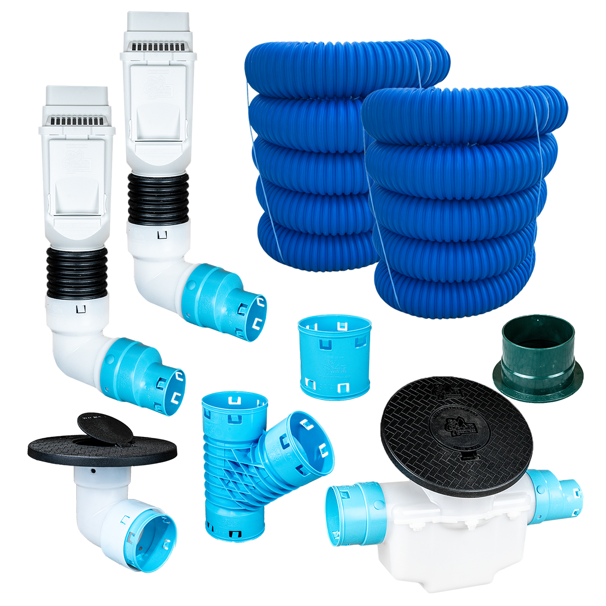 3½ Inch Premium Pro Kit for Buried Downspouts<br>Double Downspout in White