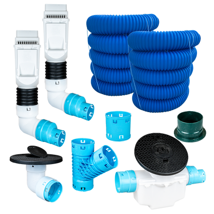 3½ Inch Premium Pro Kit for Buried Downspouts<br>Double Downspout in White