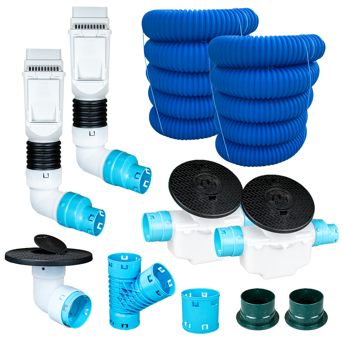 3½ Inch Premium Pro Kit for Buried Downspouts<br>Double Downspout in White