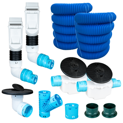 3½ Inch Premium Pro Kit for Buried Downspouts<br>Double Downspout in White