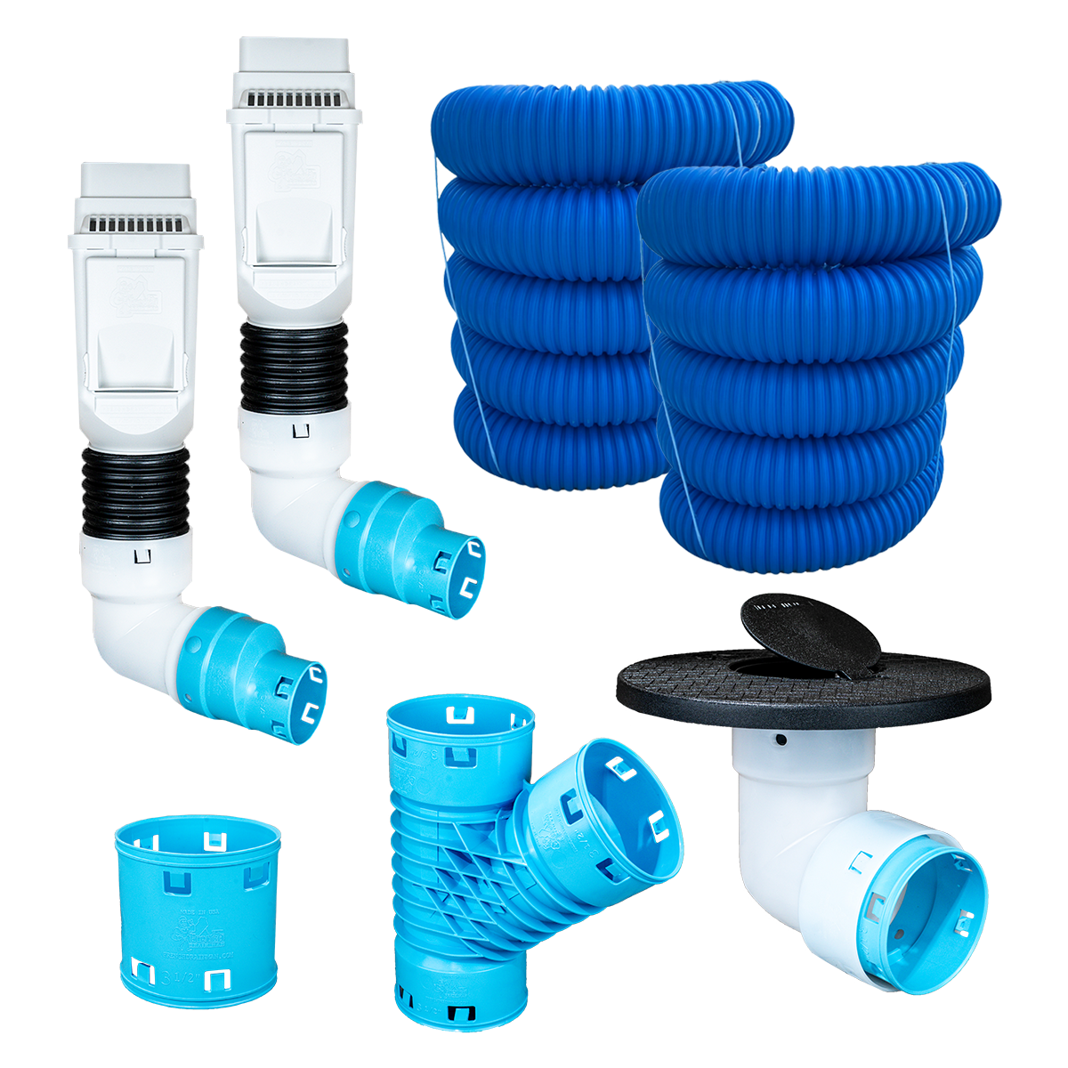 3½ Inch Premium Pro Kit for Buried Downspouts<br>Double Downspout in White