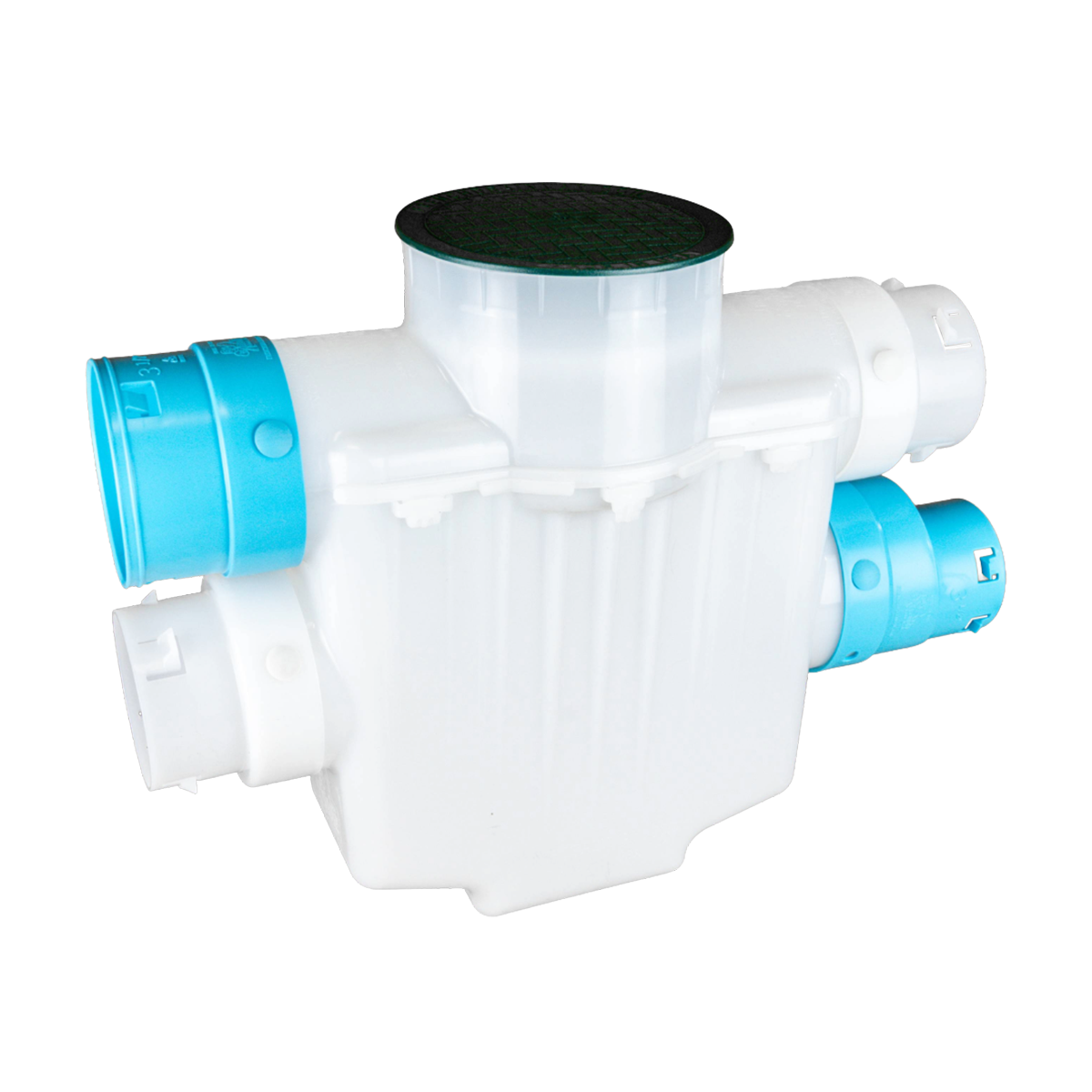 6 Inch 4-Way Connect<br>Catch Basin<br>Sump Lift / Septic Box<br>Connects to 3½ Inch Corrugated