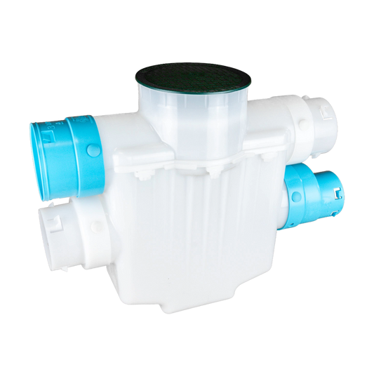 6 Inch 4-Way Connect<br>Catch Basin<br>Sump Lift / Septic Box<br>Connects to 3½ Inch Corrugated