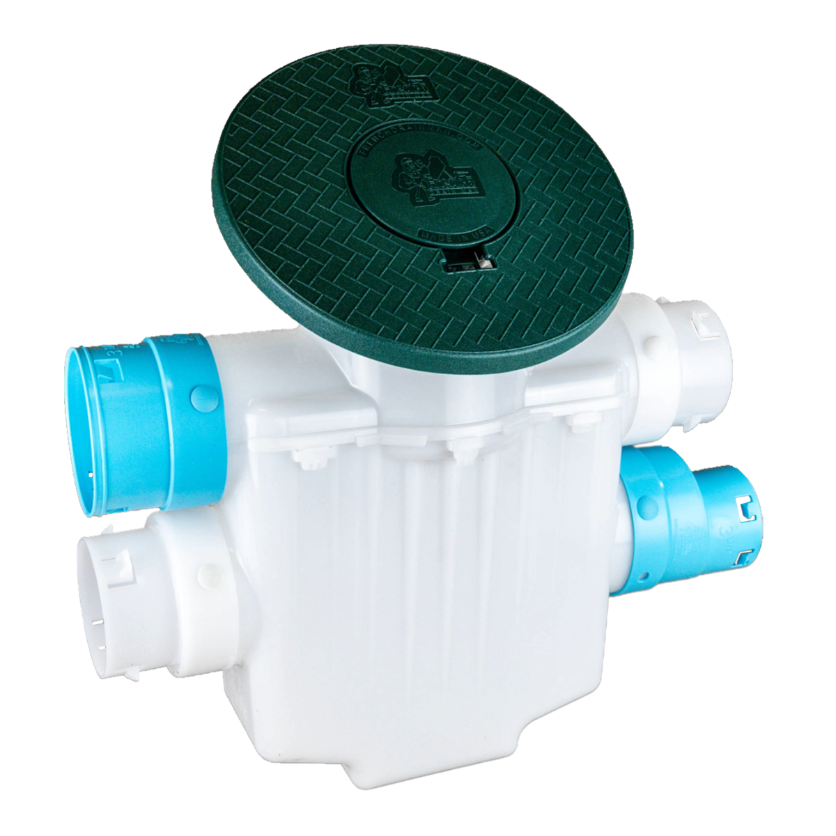 4 Inch 4-Way Connect<br>Catch Basin Sump Lift / Septic Box<br>Connects to 3½ Inch Corrugated