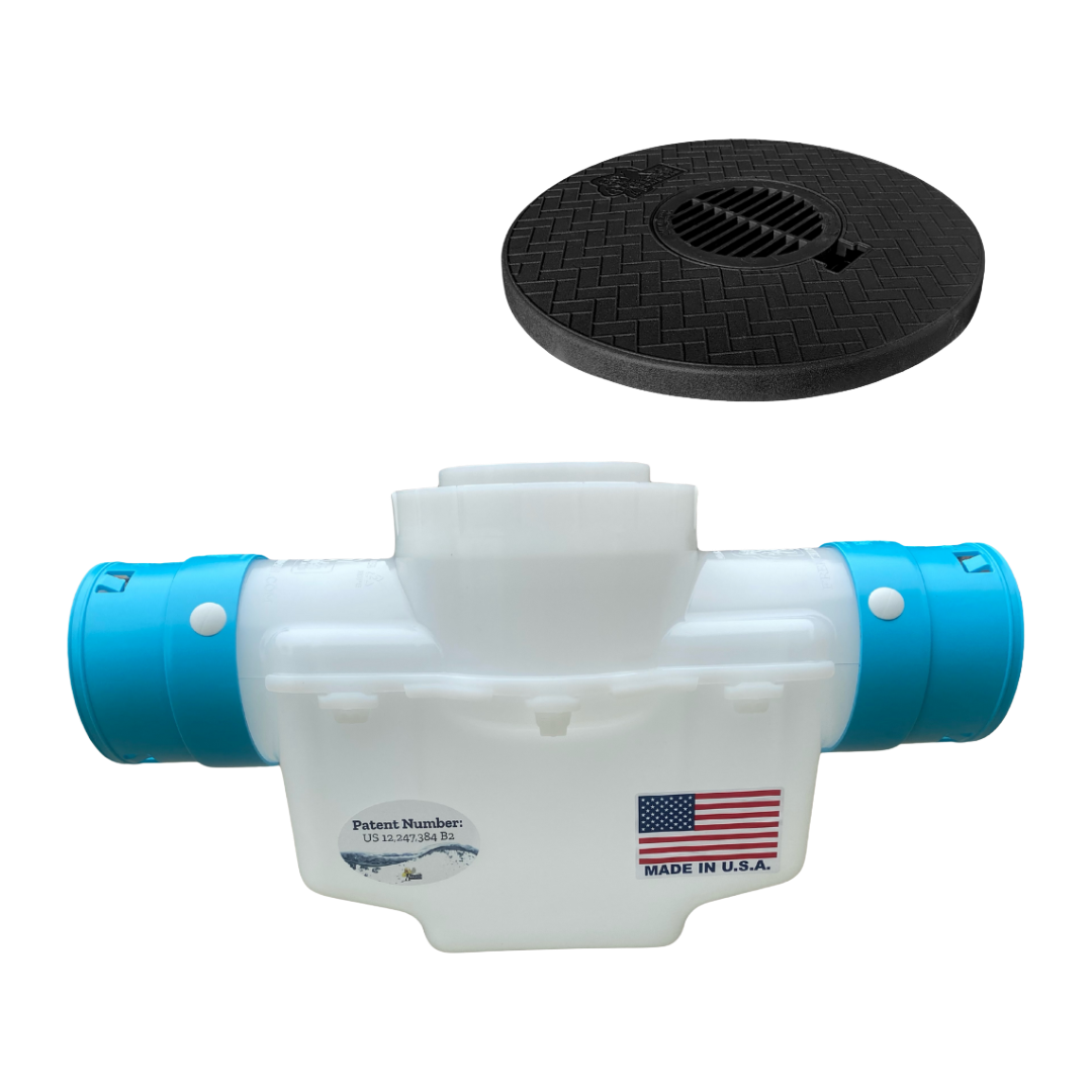 4 Inch Catch Basin with</br>Turf Restrictor Plate</br>Connects to 3½ Inch Corrugated