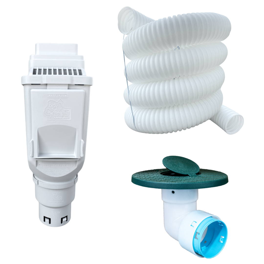 3½ Inch Buried Downspout Kit<br>Single Downspout in White