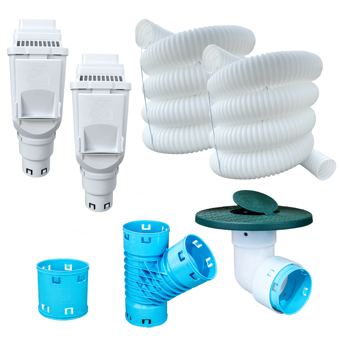 3½ Inch Buried Downspout Kit<br>Double Downspout in White