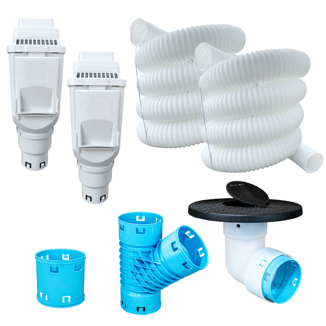 3½ Inch Buried Downspout Kit<br>Double Downspout in White