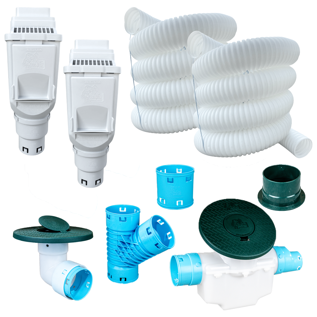 3½ Inch Buried Downspout Kit<br>Double Downspout in White