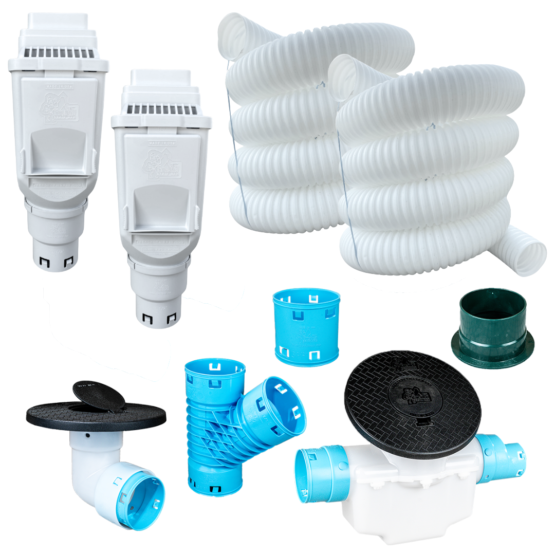 3½ Inch Buried Downspout Kit<br>Double Downspout in White
