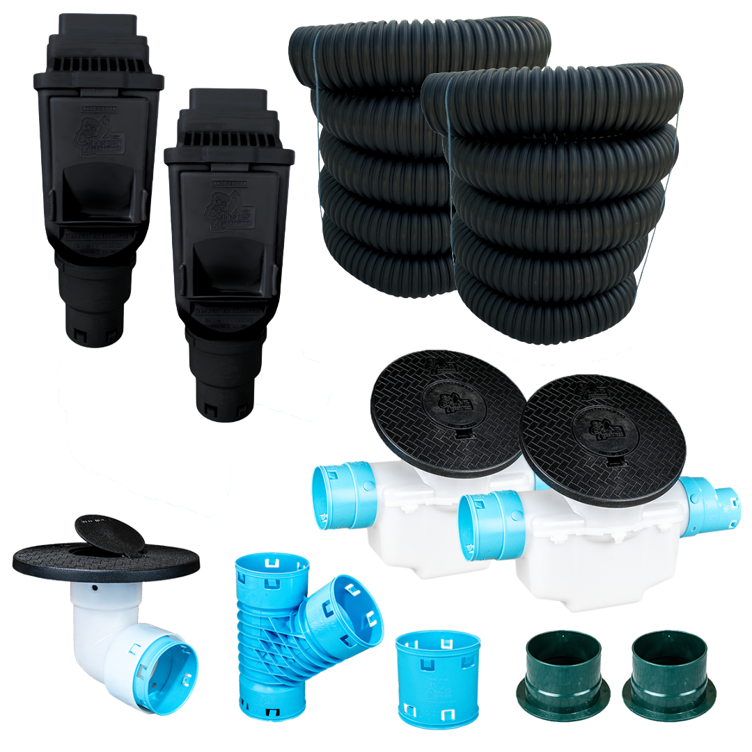 3½ Inch Buried Downspout Kit<br>Double Downspout in Black