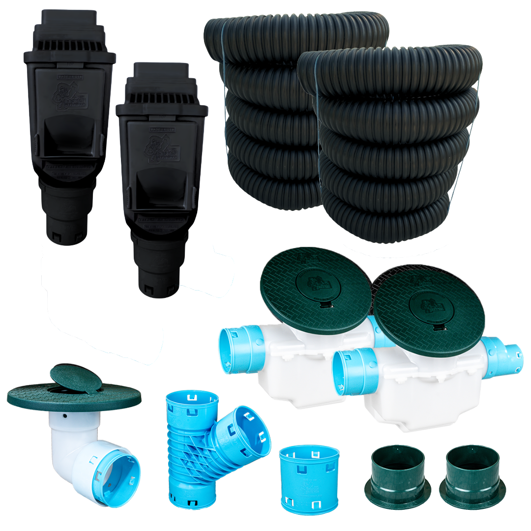3½ Inch Buried Downspout Kit<br>Double Downspout in Black