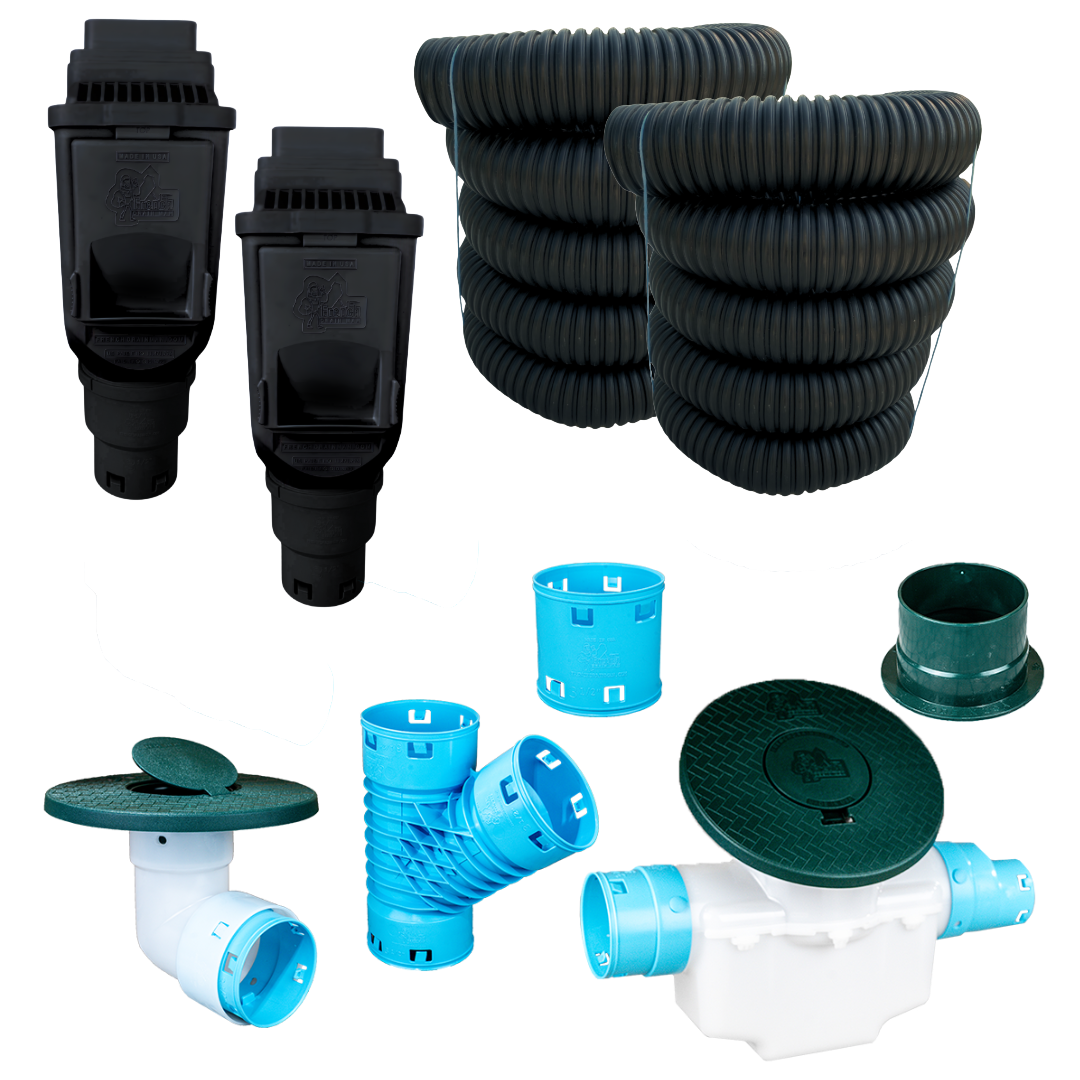 3½ Inch Buried Downspout Kit<br>Double Downspout in Black