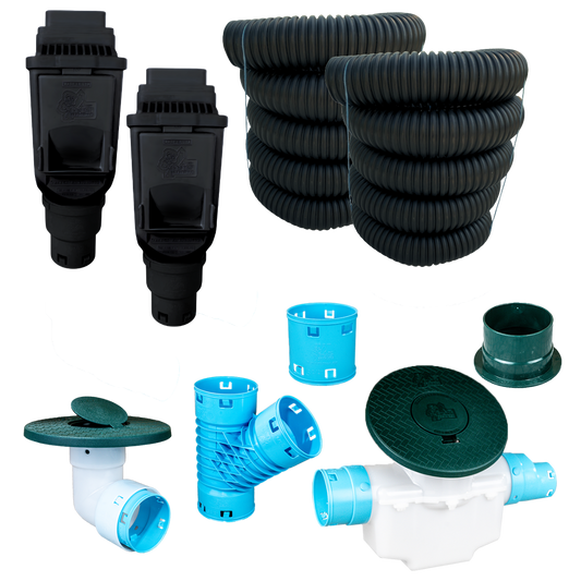 3½ Inch Buried Downspout Kit<br>Double Downspout in Black