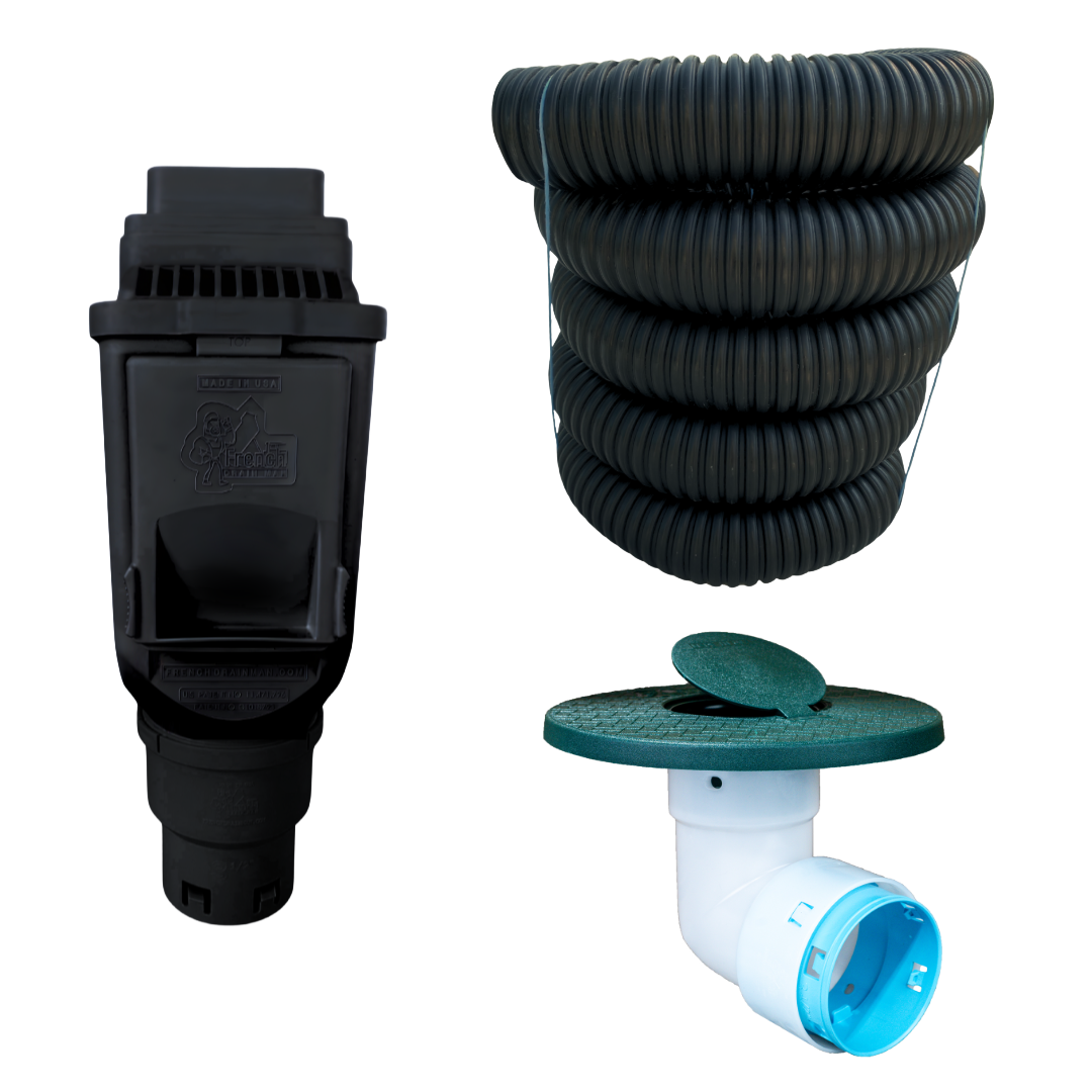 3½ Inch Buried Downspout Kit<br>Single Downspout in Black