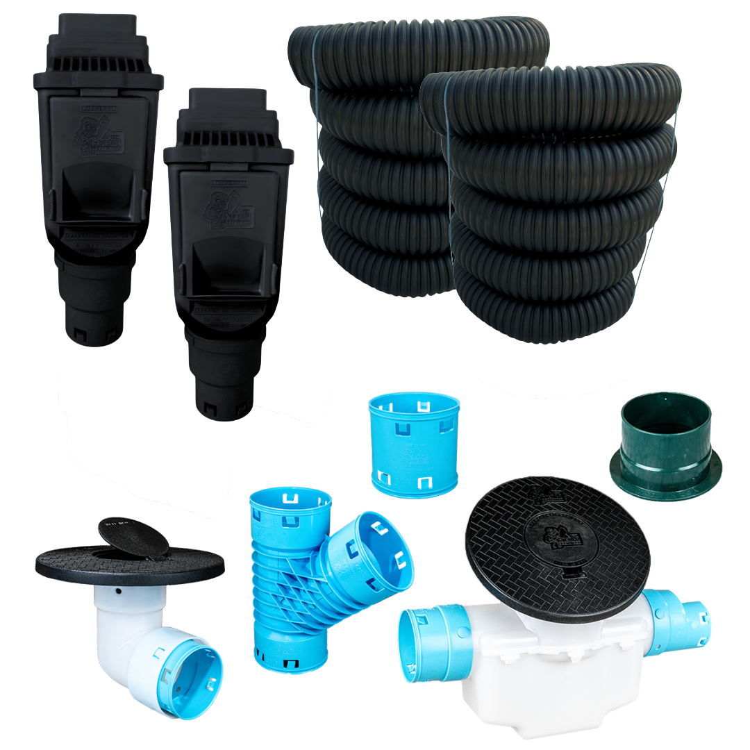 3½ Inch Buried Downspout Kit<br>Double Downspout in Black