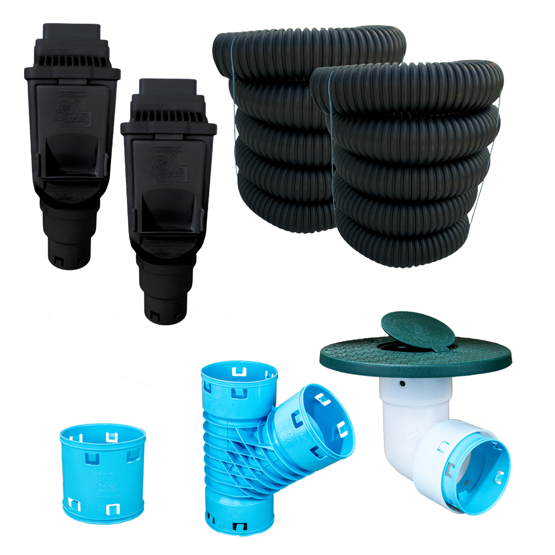 3½ Inch Buried Downspout Kit<br>Double Downspout in Black