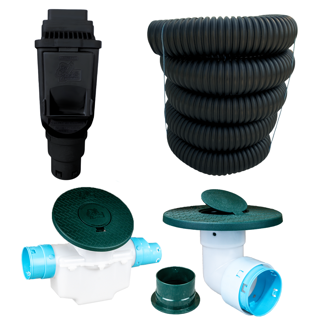 3½ Inch Buried Downspout Kit<br>Single Downspout in Black