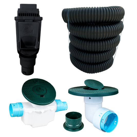 3½ Inch Buried Downspout Kit<br>Single Downspout in Black