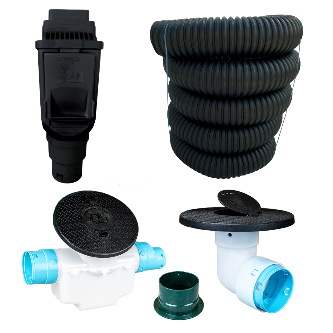 3½ Inch Buried Downspout Kit<br>Single Downspout in Black