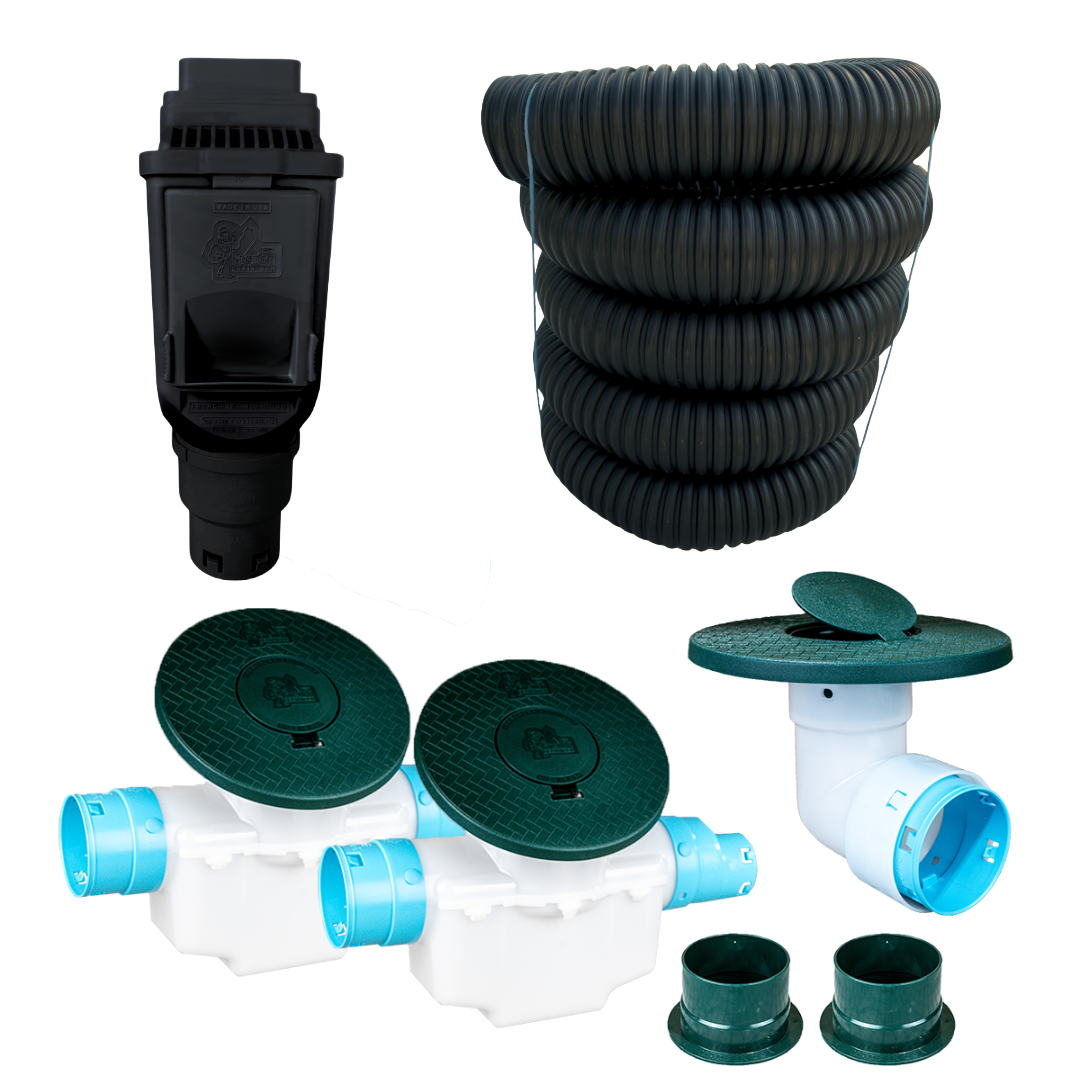3½ Inch Buried Downspout Kit<br>Single Downspout in Black
