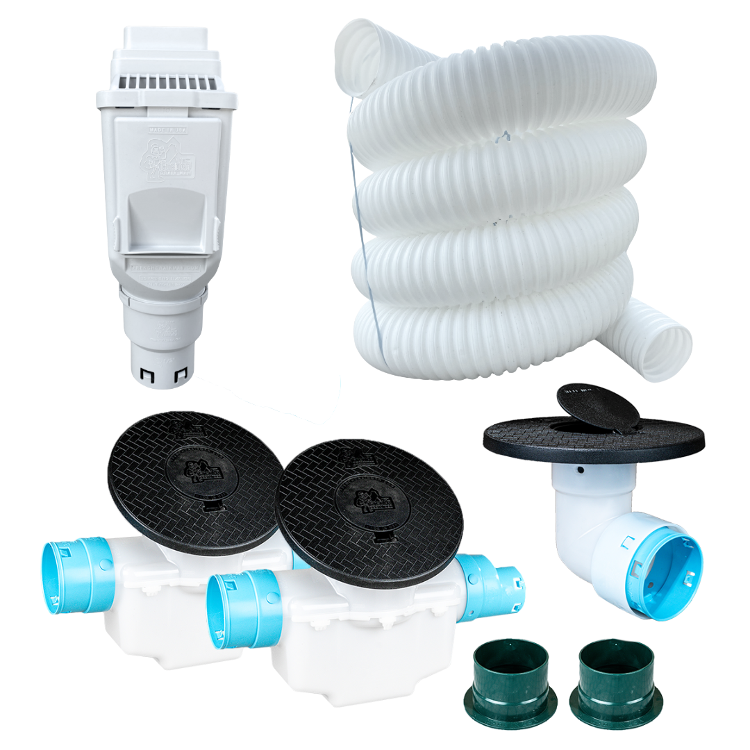 3½ Inch Buried Downspout Kit<br>Single Downspout in White