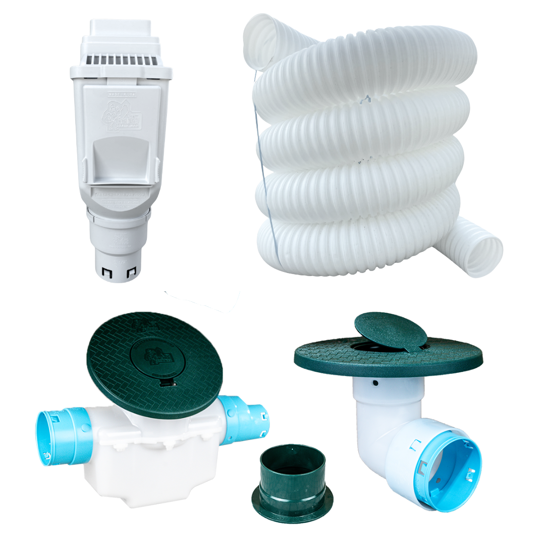 3½ Inch Buried Downspout Kit<br>Single Downspout in White