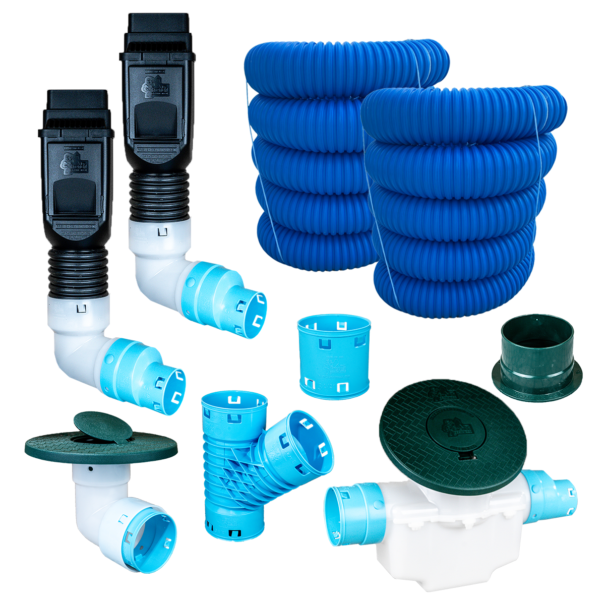 3½ Inch Premium Pro Kit for Buried Downspouts<br>Double Downspout in Black