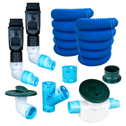 3½ Inch Premium Pro Kit for Buried Downspouts<br>Double Downspout in Black