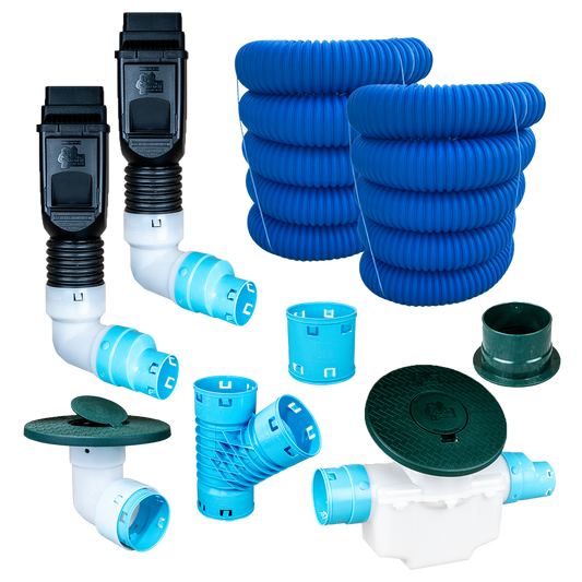 3½ Inch Premium Pro Kit for Buried Downspouts<br>Double Downspout in Black